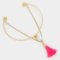 Double Layered Pearl Tassel Charm Gold Tone Bracelet